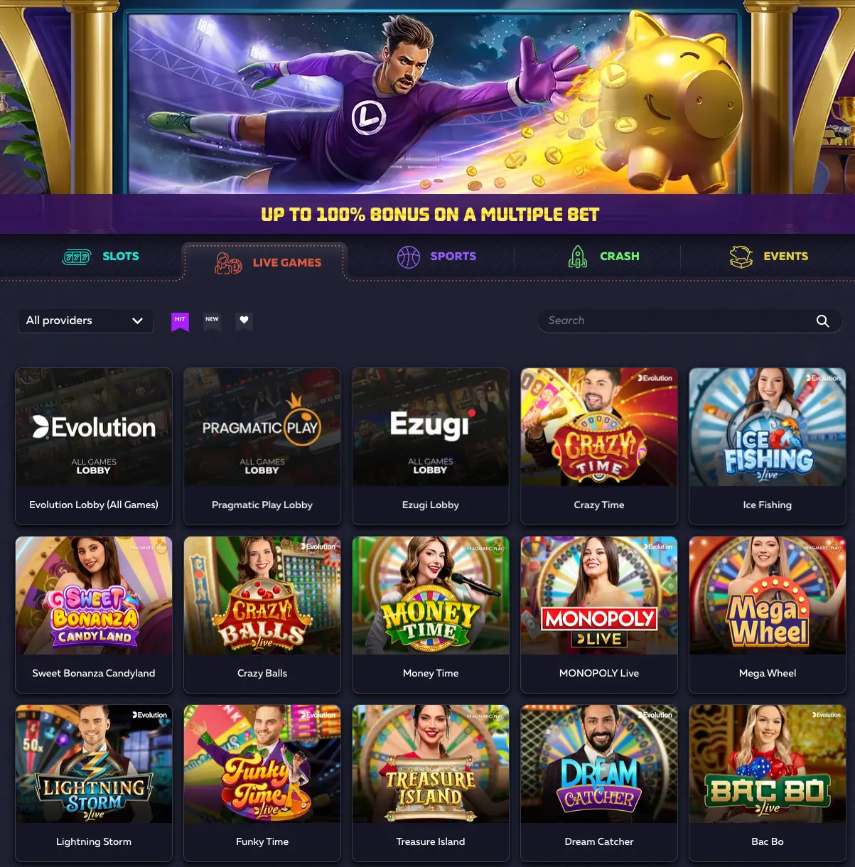 Kasyno na żywo Vavada – lobby Evolution Gaming, Ezugi, Crazy Time i Mega Wheel