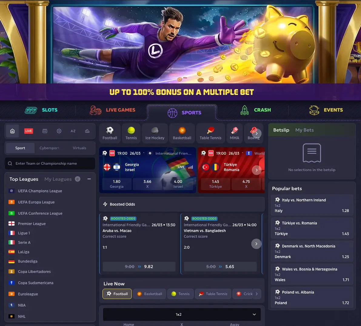 Vavada Casino – zakłady sportowe, bonus 100% i sekcja zakładów na żywo