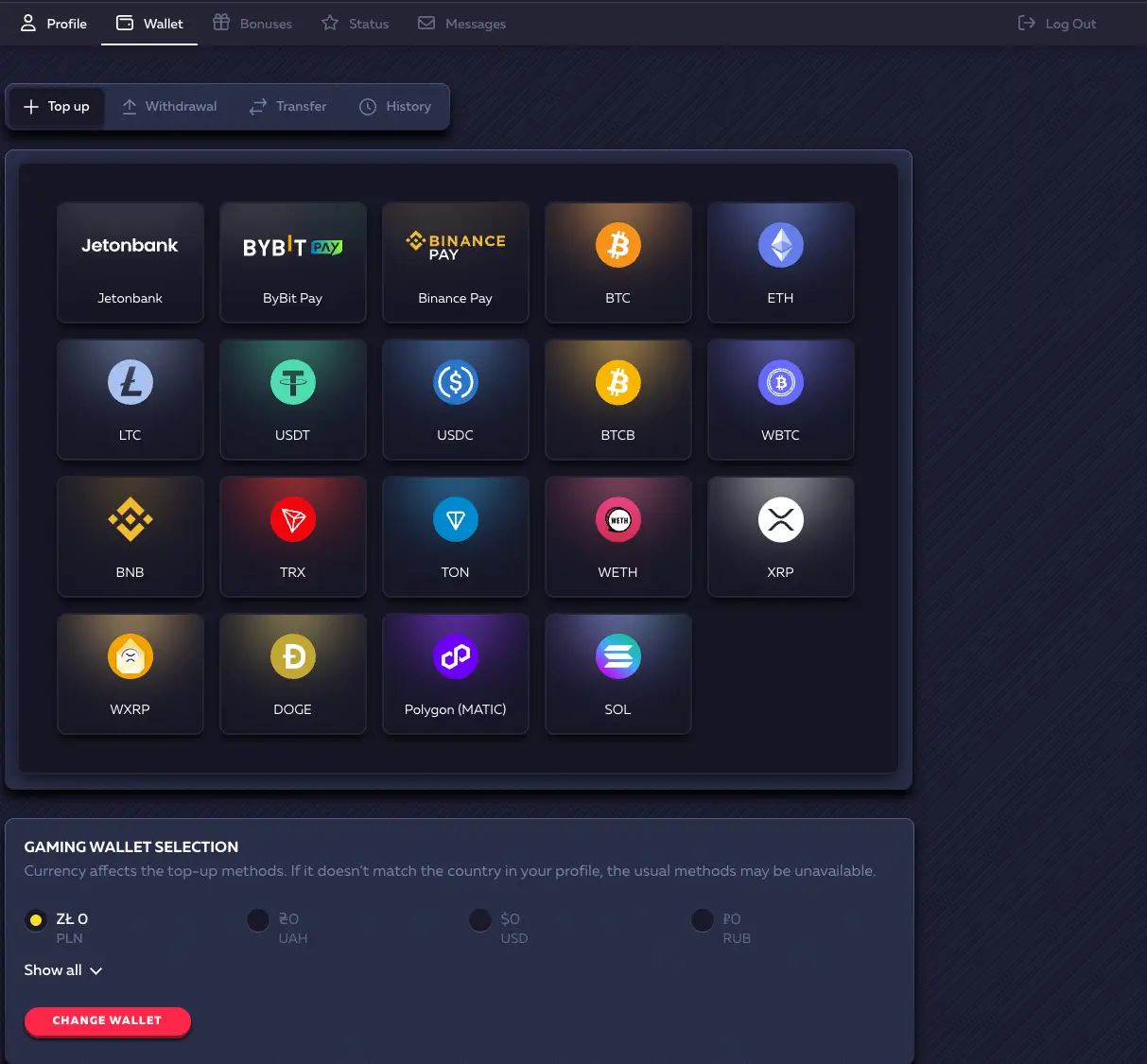 Portfel Vavada – metody wpłat kryptowalutowych: BTC, ETH, LTC, USDT, BNB, SOL, DOGE i więcej